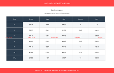 Fake Size Chart